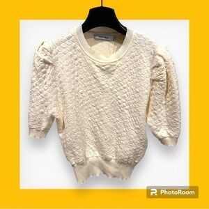Knit Mix Blouse Medium Short Sleeve Fish Scale